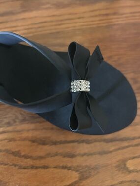 Guess Black Bow Wedge Sandal with Crystal Accent NWOT